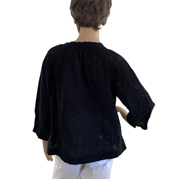 Gap Black Eyelet Cotton Blouse for Women Sz XS New 3/4 Length Sleeve - Picture 8 of 13